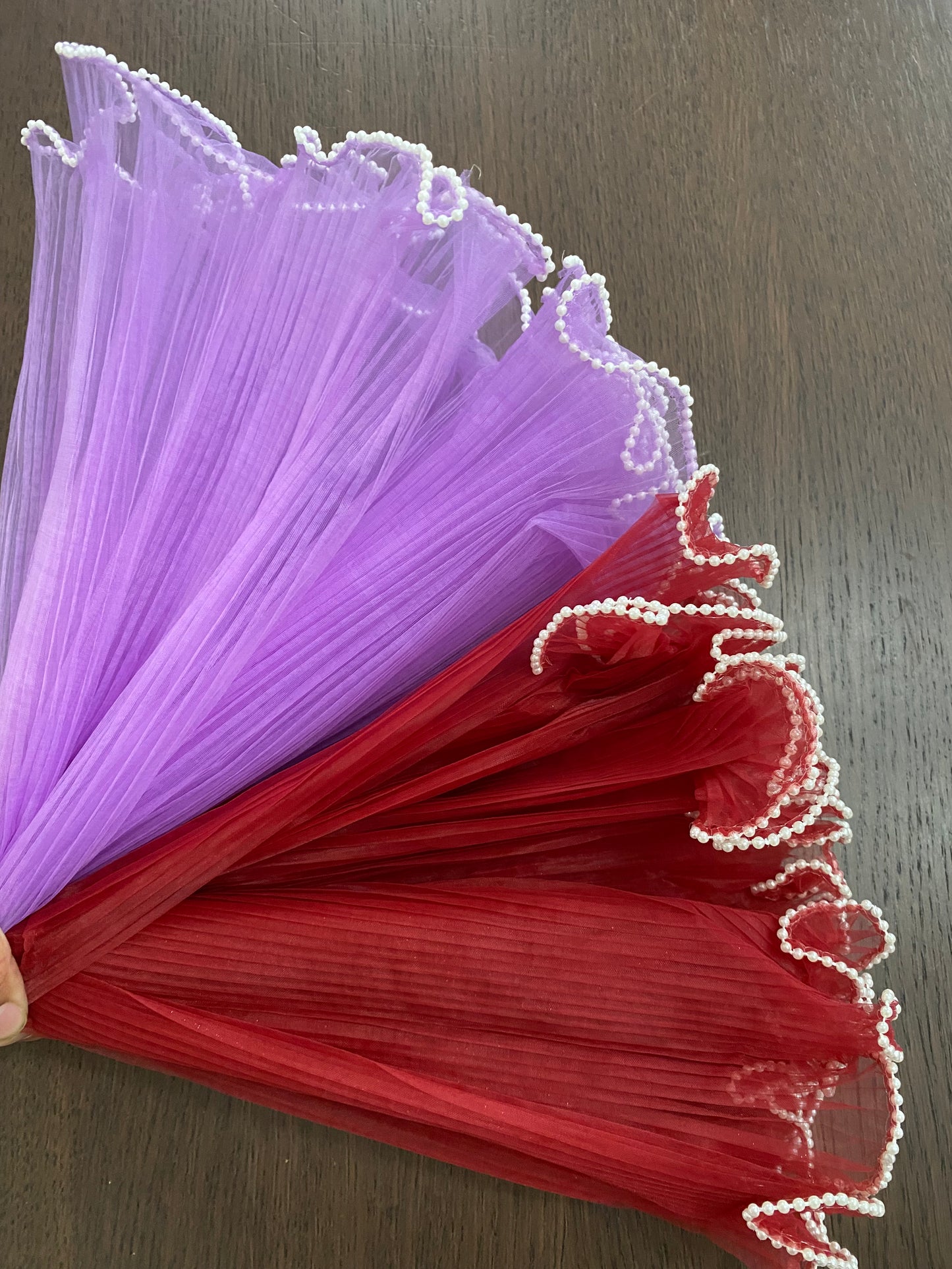 Wine Red Mesh with Pearls