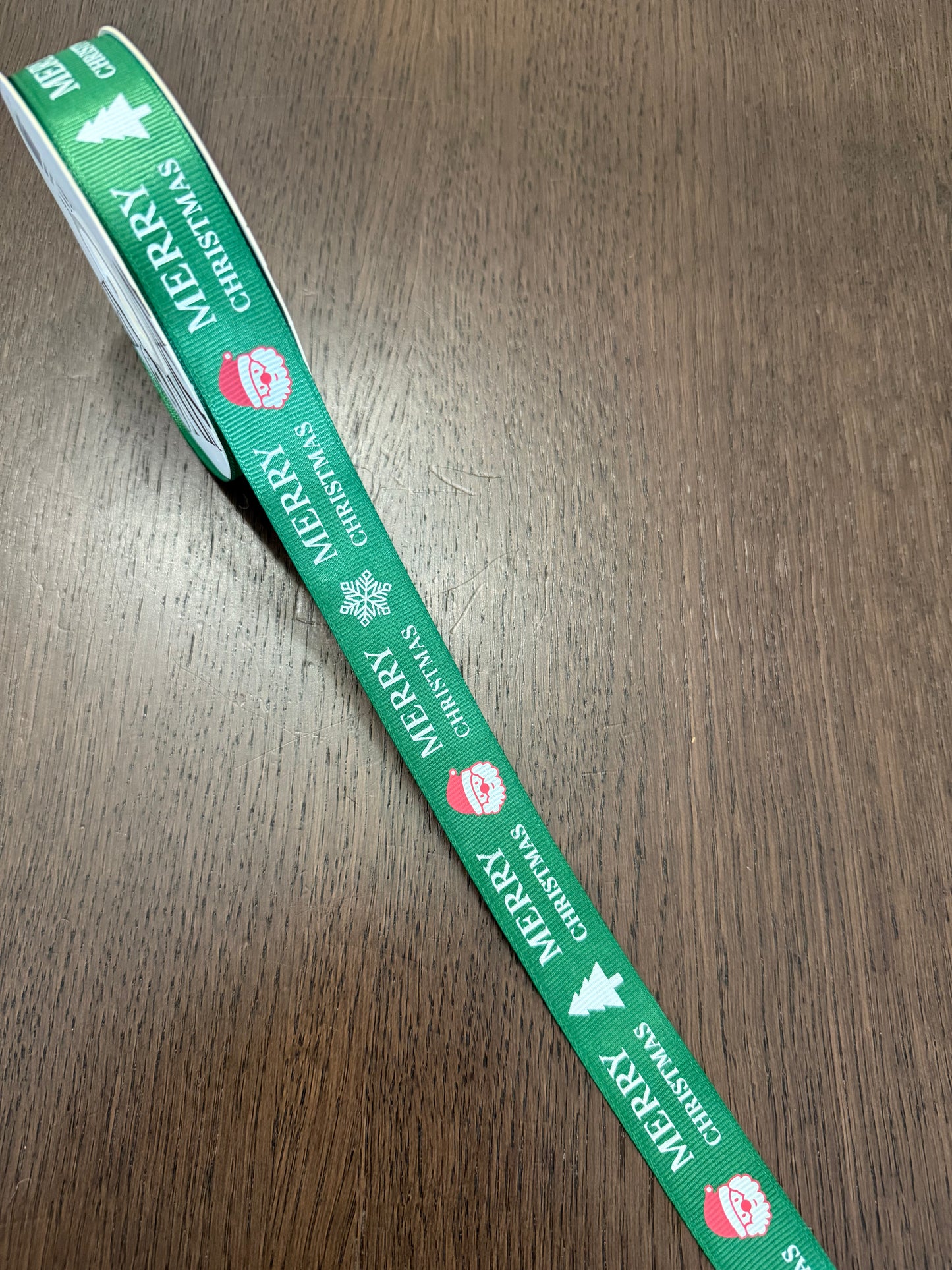 -WHITE- Merry Christmas Printed Polyester Ribbon