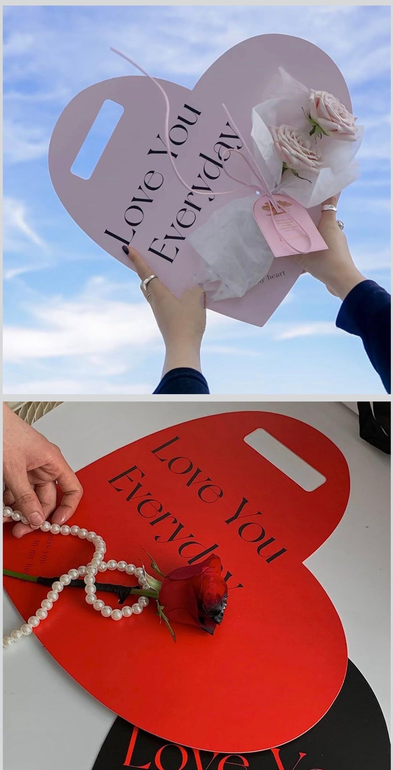 5pc Pink Heart Flower Card Paper