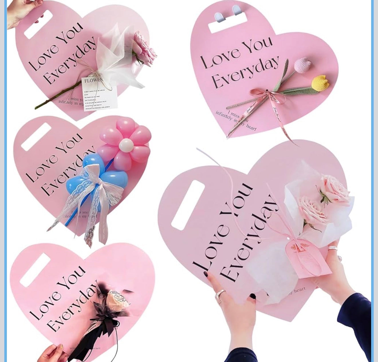 5pc Black Heart Flower Card Paper