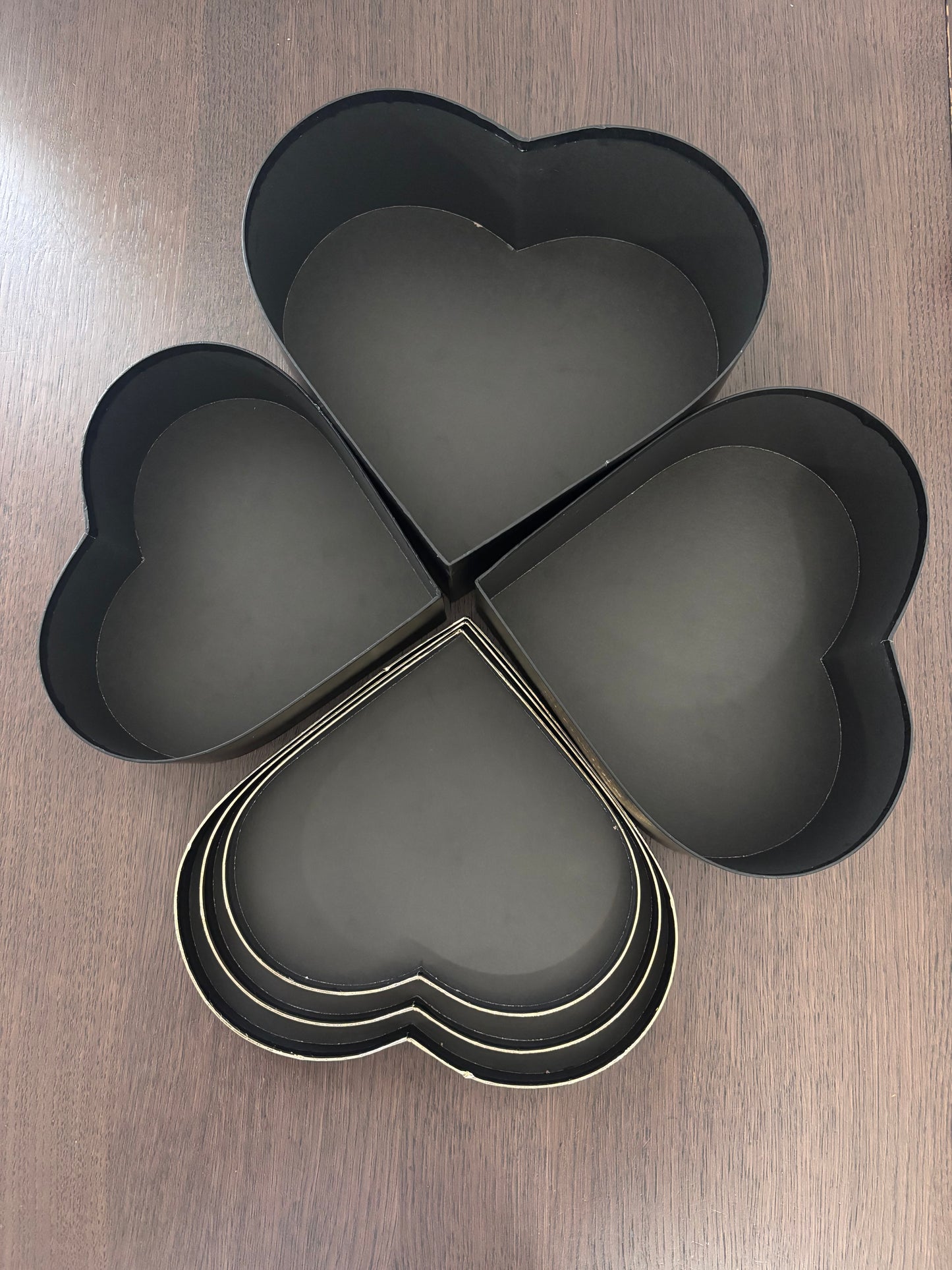 3 PC Set Black "Flowers" Heart Box