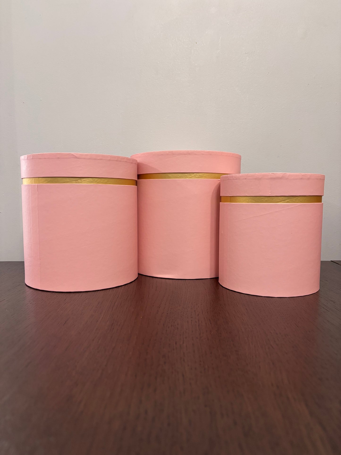 3 PC Set Pink w/ Gold Stripe Round Box