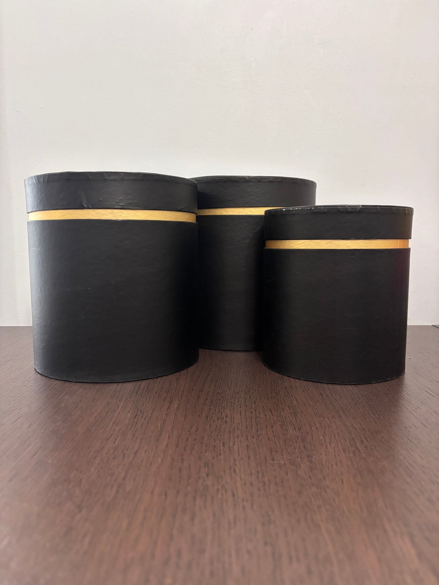 3 PC Set Black w/ Gold Stripe Round Box