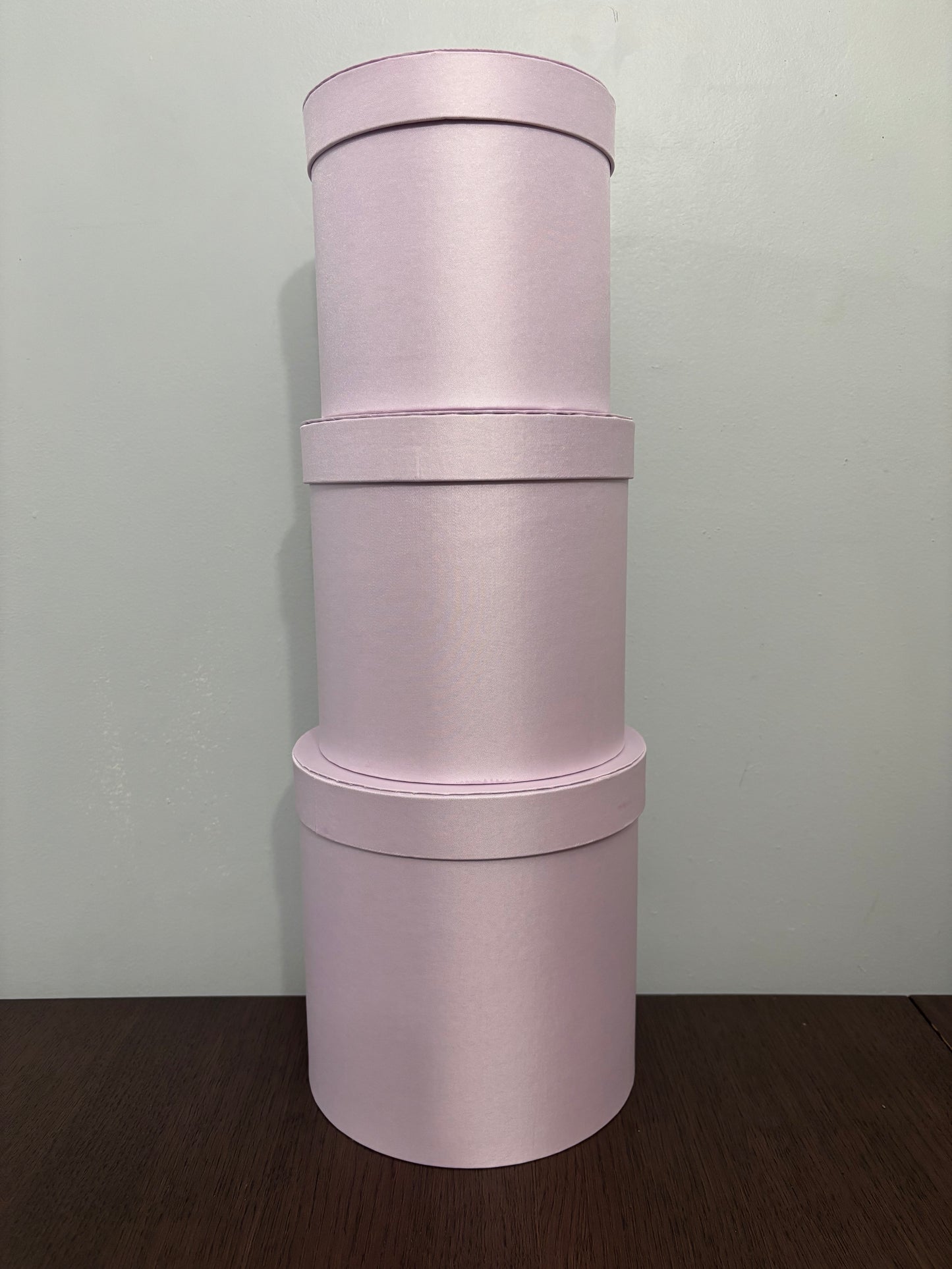 3 PC Set Light Pink Satin Round Box