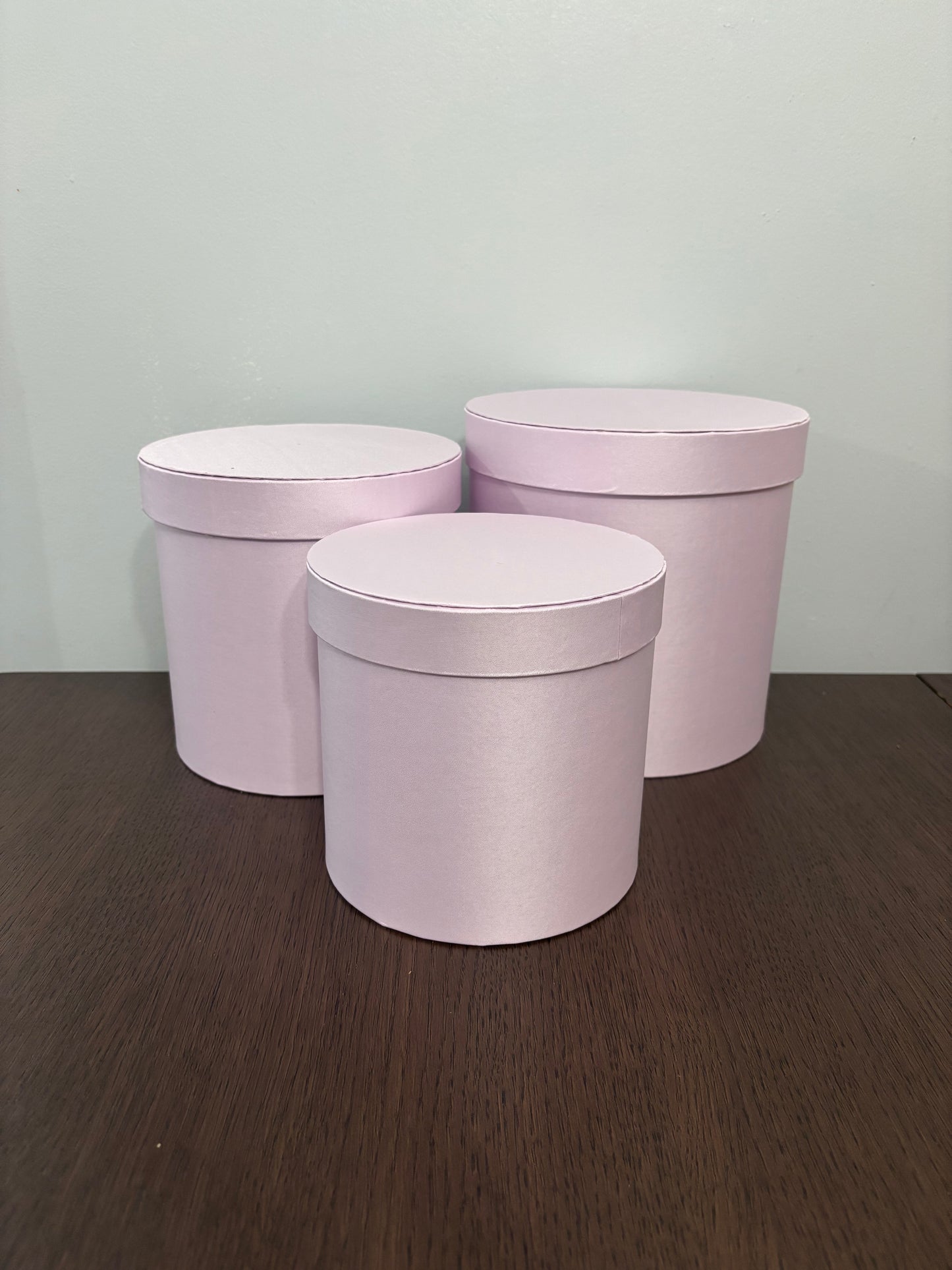 3 PC Set Light Pink Satin Round Box