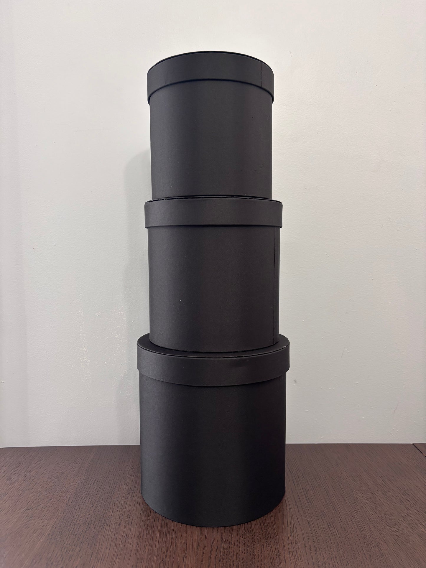 3 PC Set Black Satin Round Box