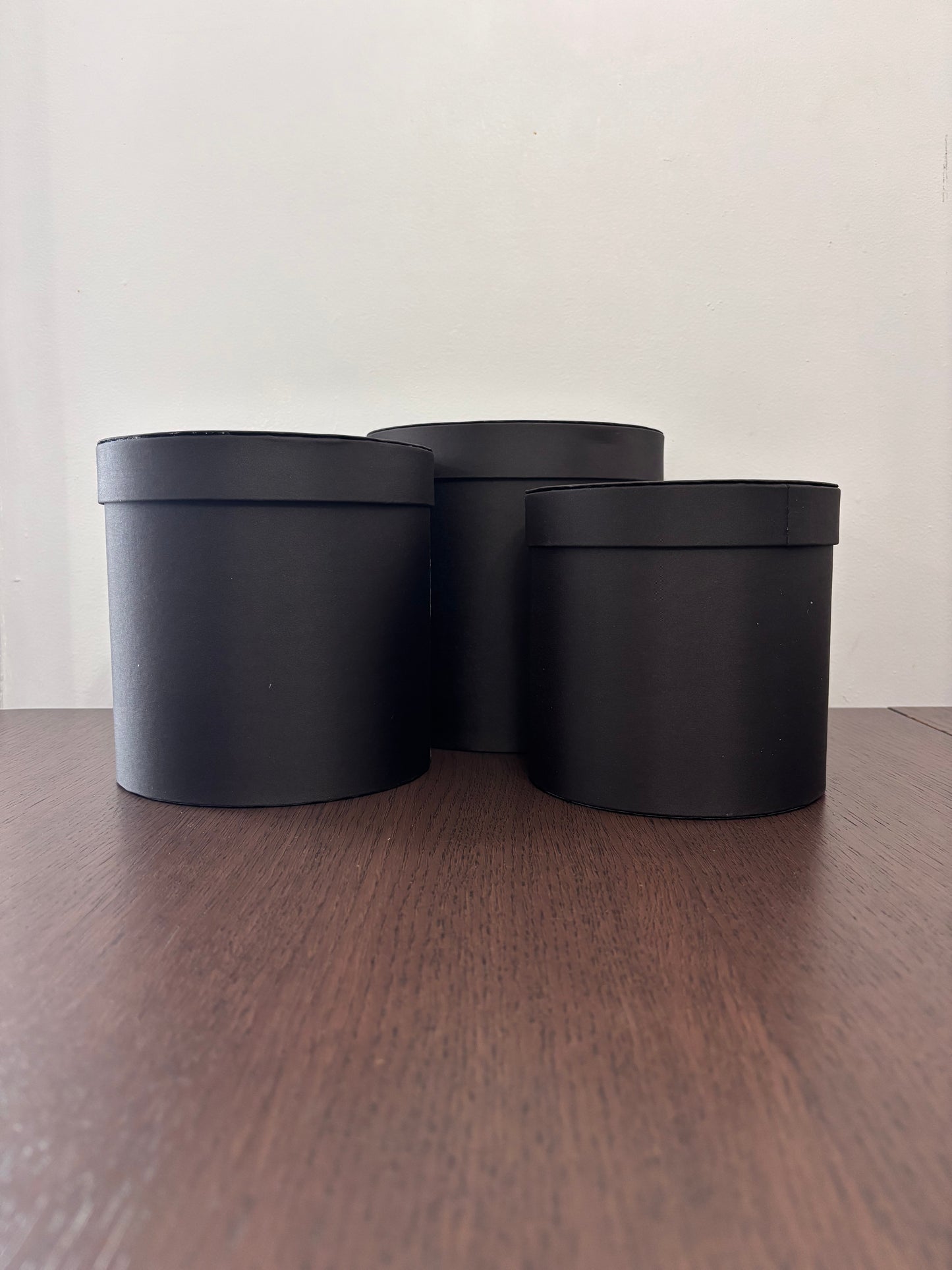 3 PC Set Black Satin Round Box