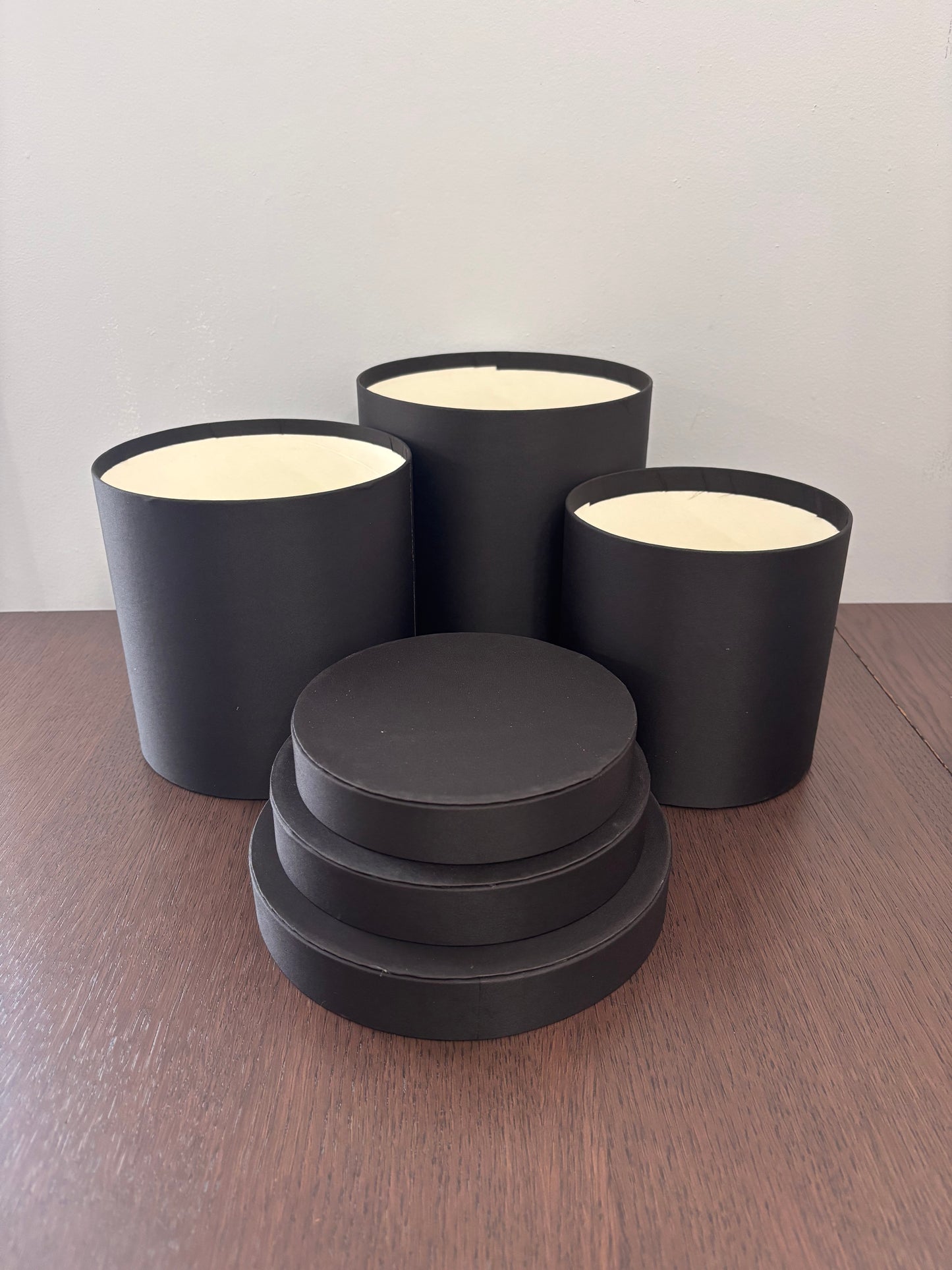 3 PC Set Black Satin Round Box