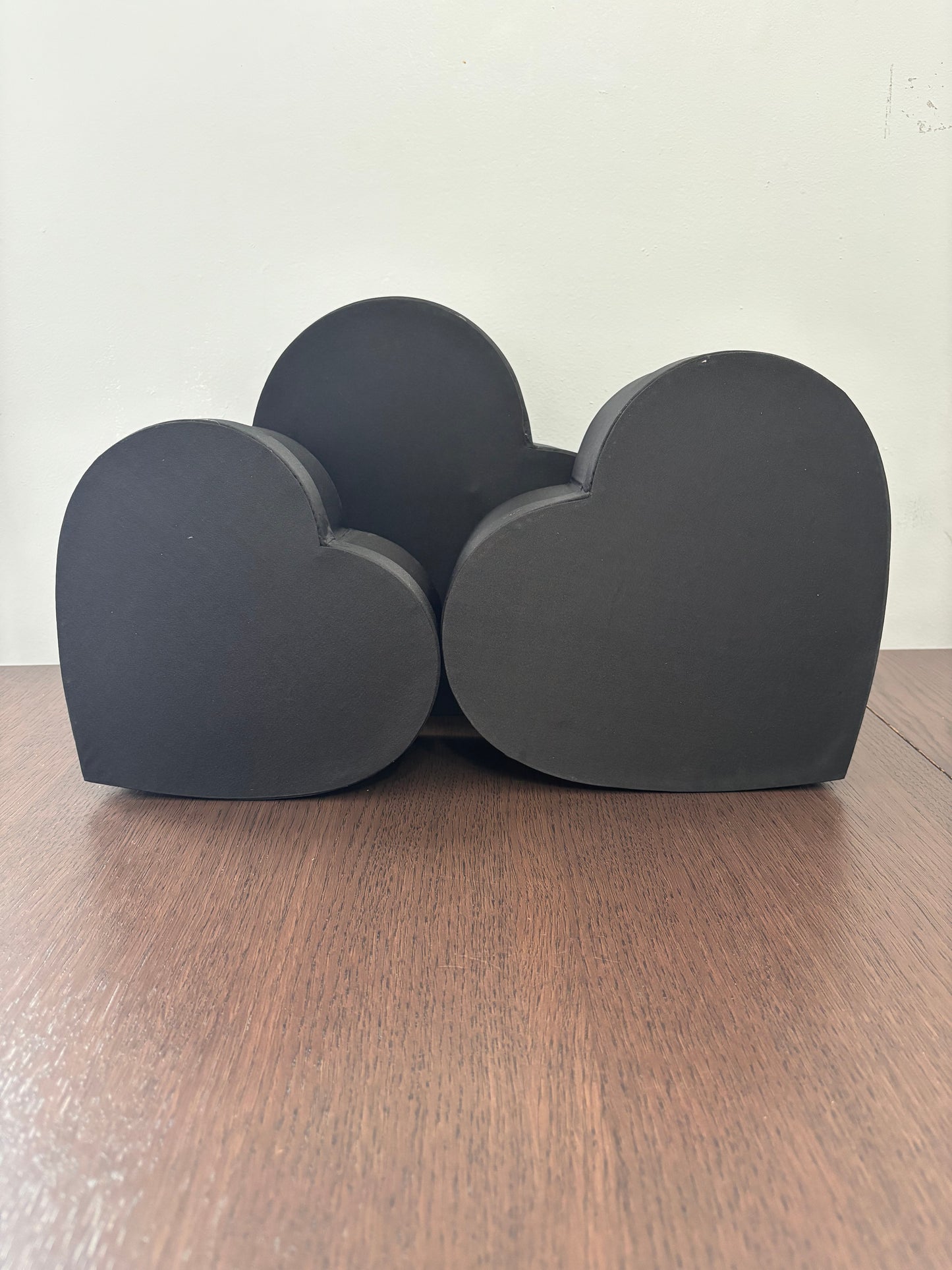3 PC Set Black Satin Heart Box
