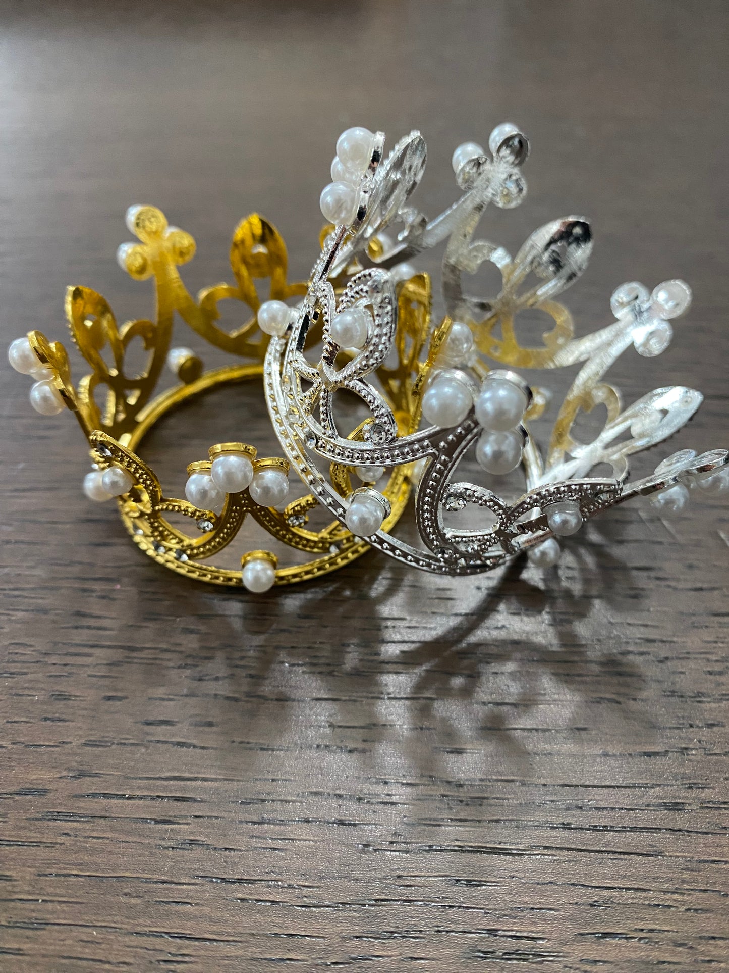 Silver Mini Crown w Pearls and Rhinestones