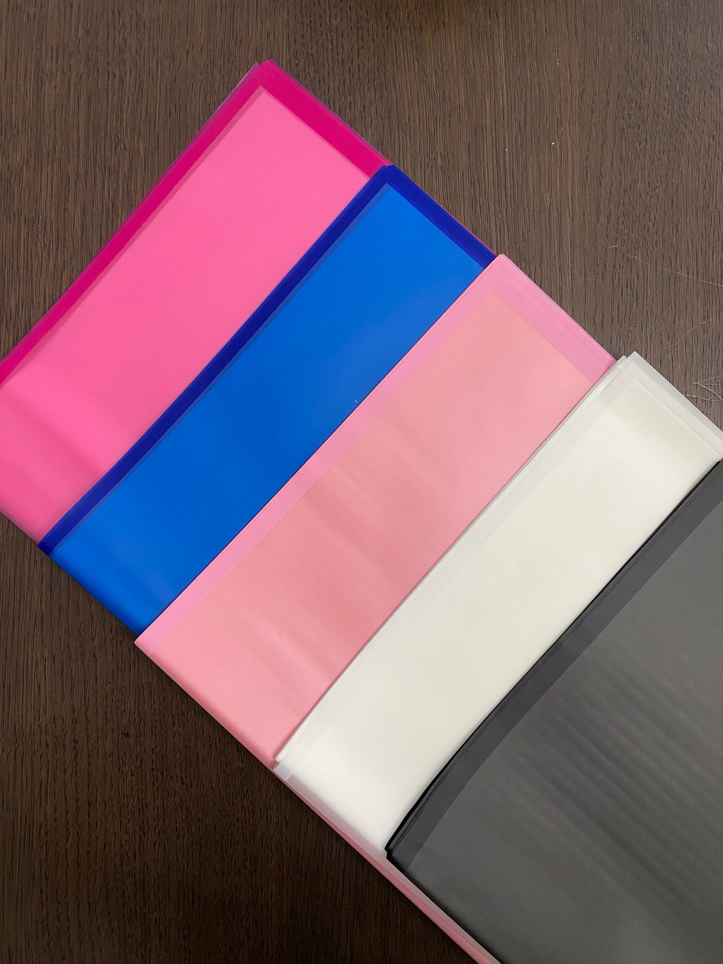 Sheer royal blue wrapping with blue border