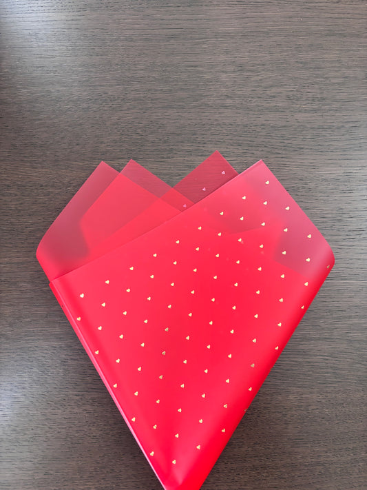 Sheer Red w/ Gold Mini Hearts