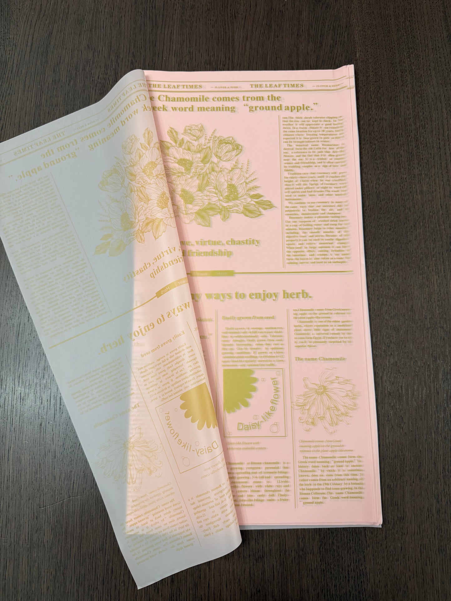 Pink Semi-Transparent Newspaper Style Wrapping Paper