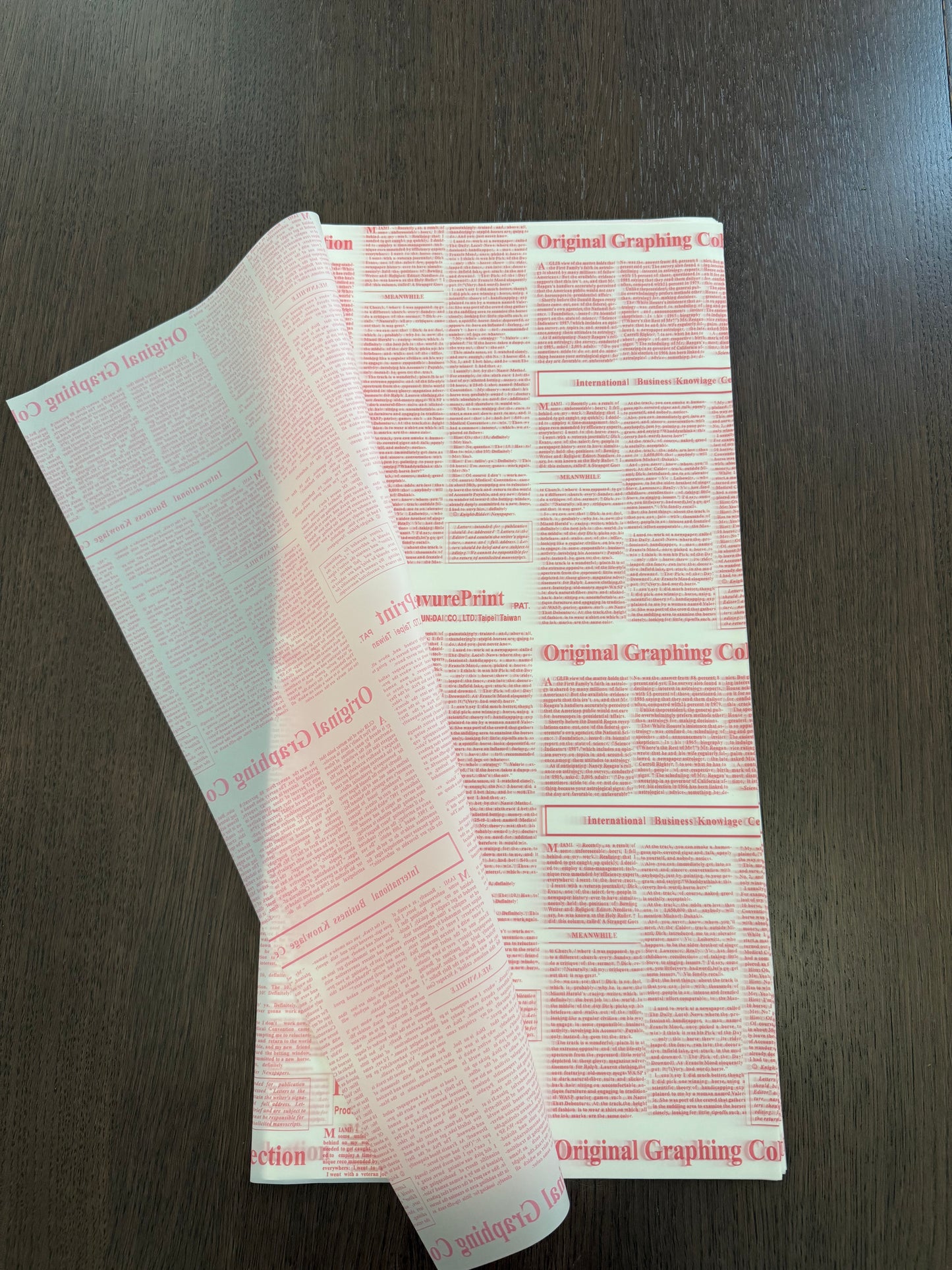 Sheer White/Pink Newspaper Print