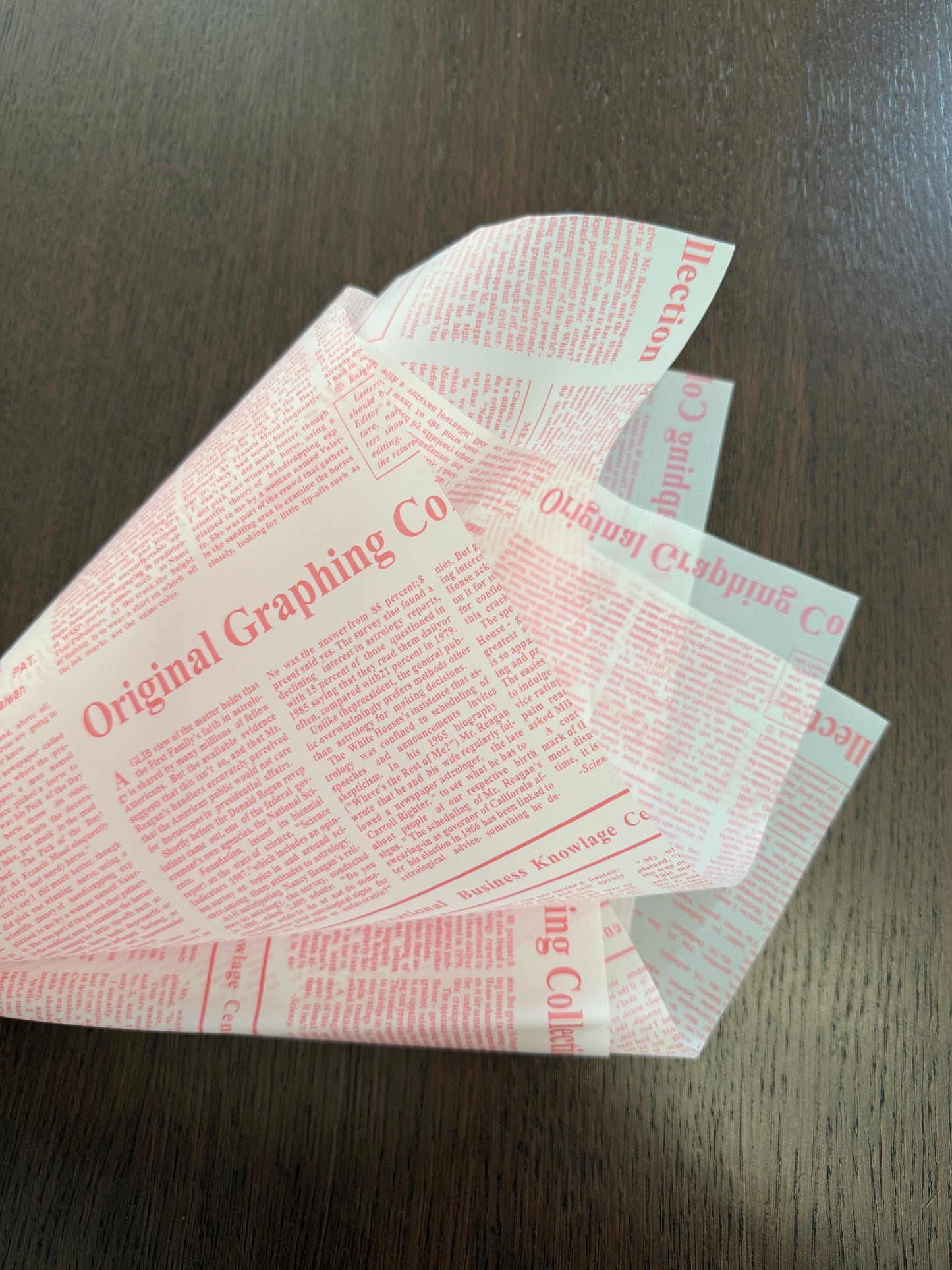 Sheer White/Pink Newspaper Print
