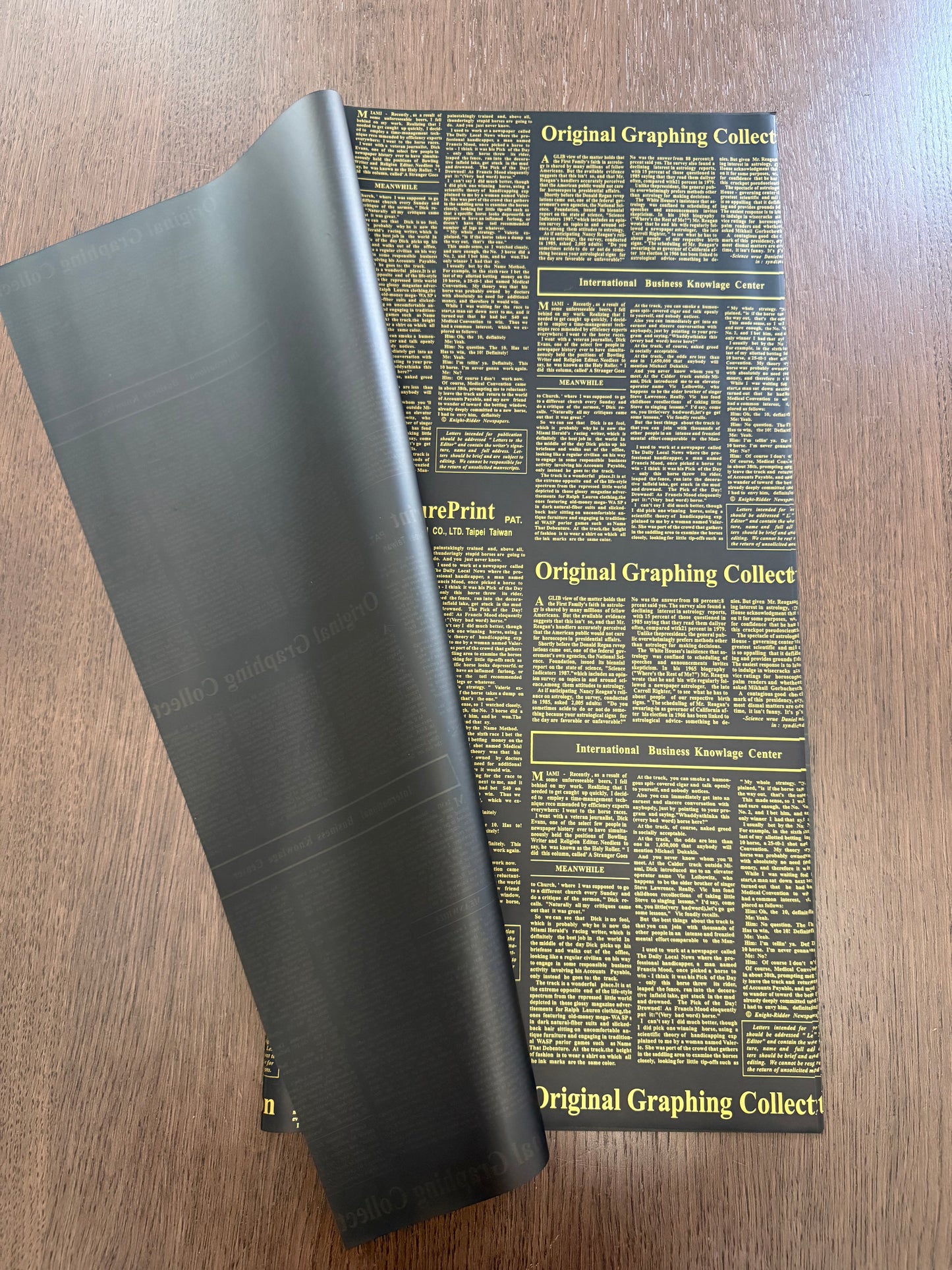 Sheer Black/Gold Newspaper Print