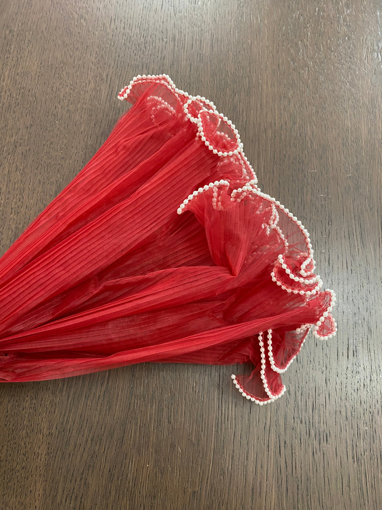 Wine Red Mesh with Pearls