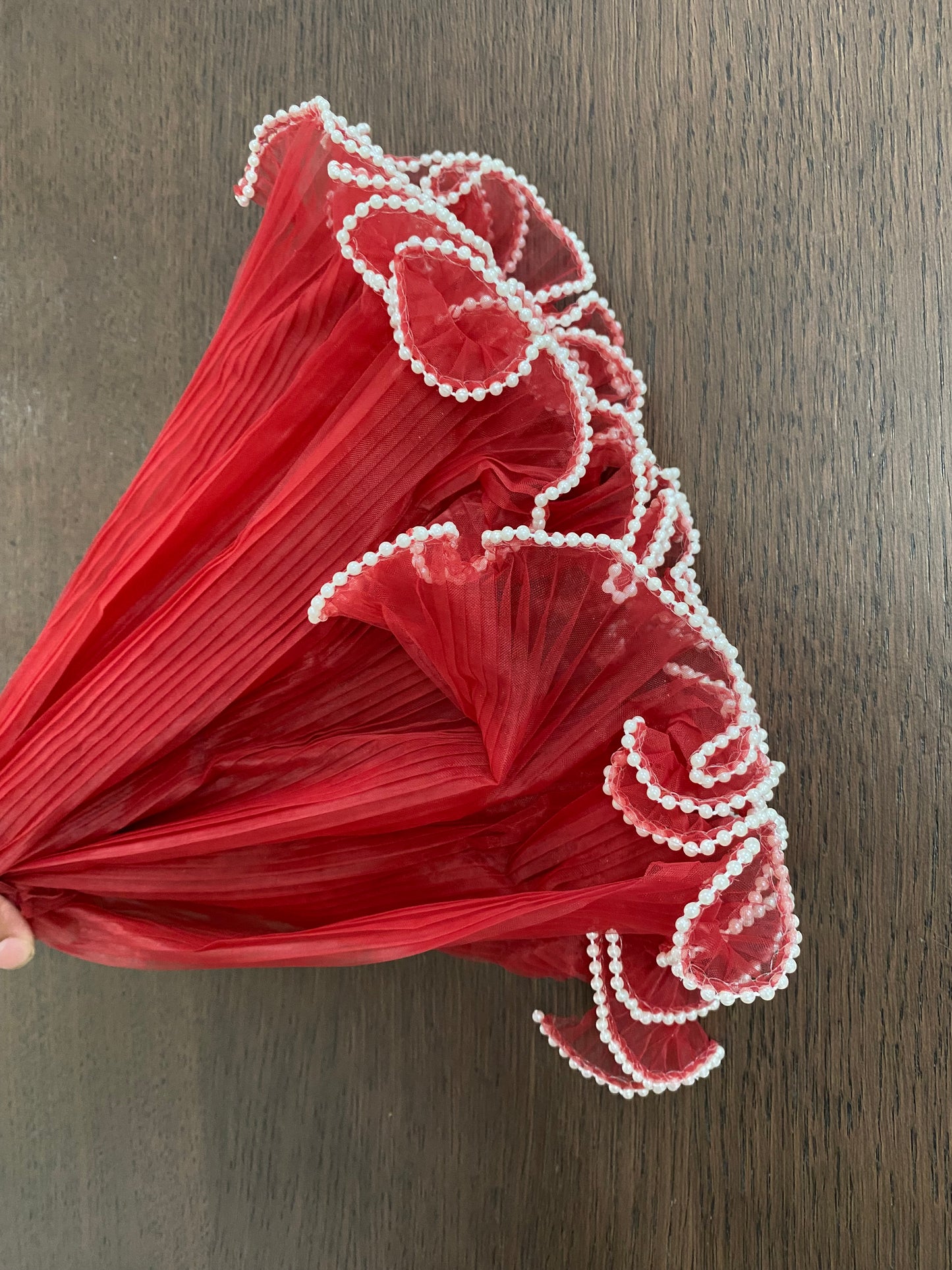 Wine Red Mesh with Pearls