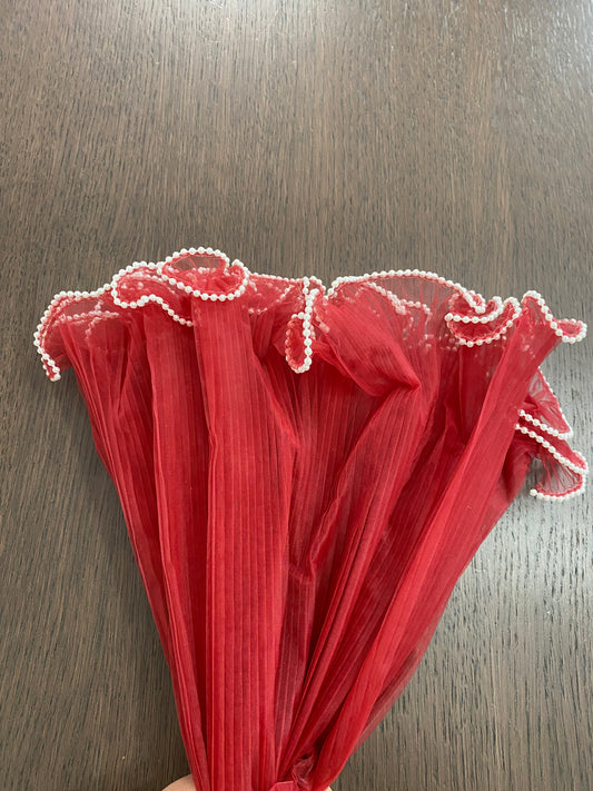 Wine Red Mesh with Pearls