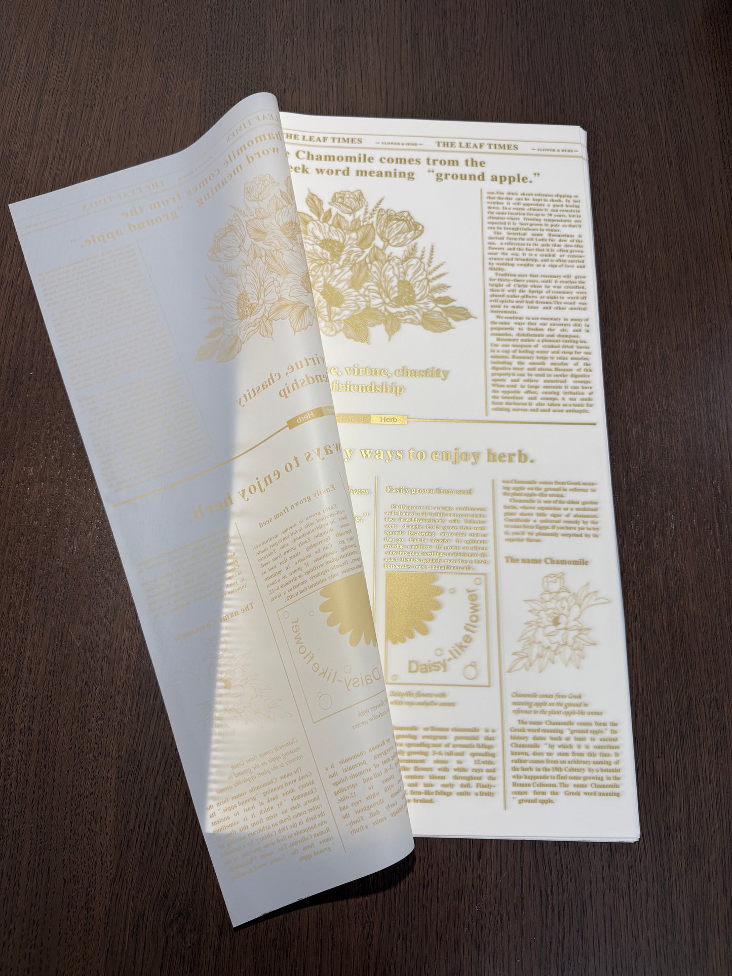 White/Gold Semi Transparent Newspaper Style Wrapping Paper