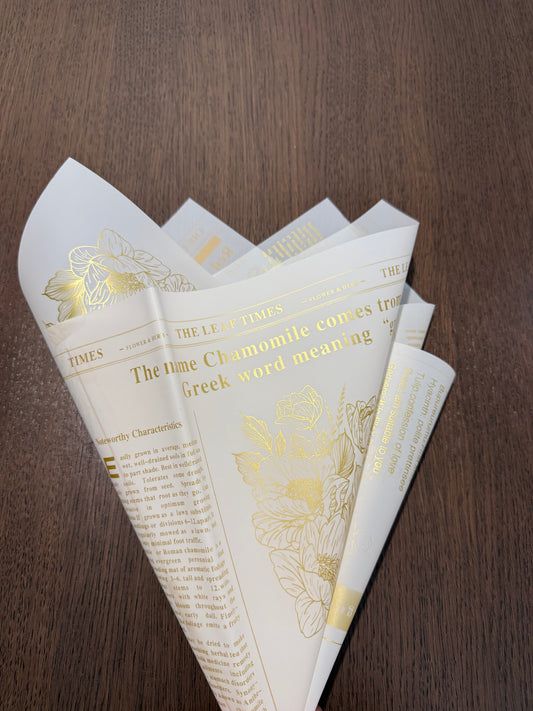 White/Gold Semi Transparent Newspaper Style Wrapping Paper