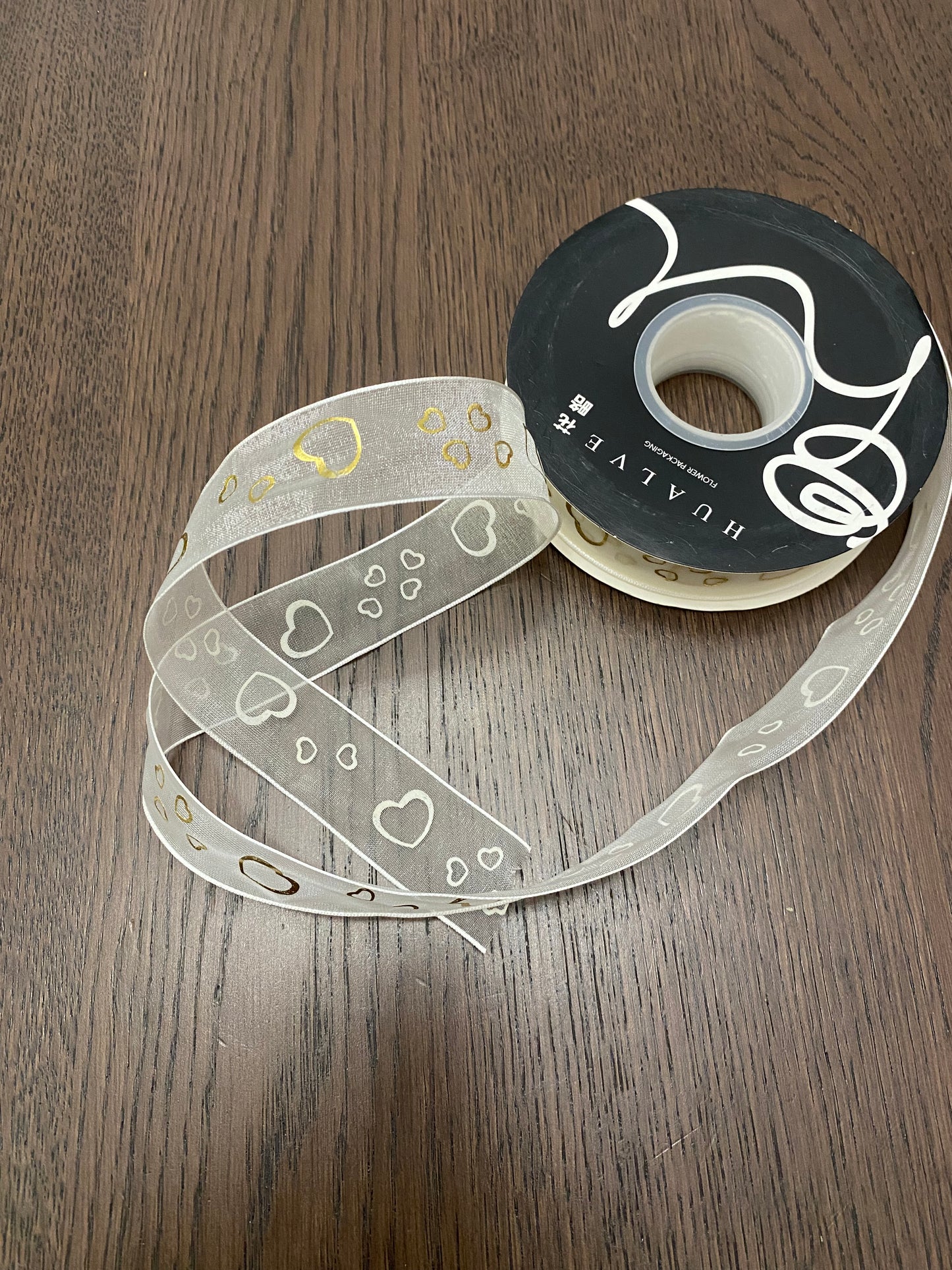 Heart Print Organza Ribbon