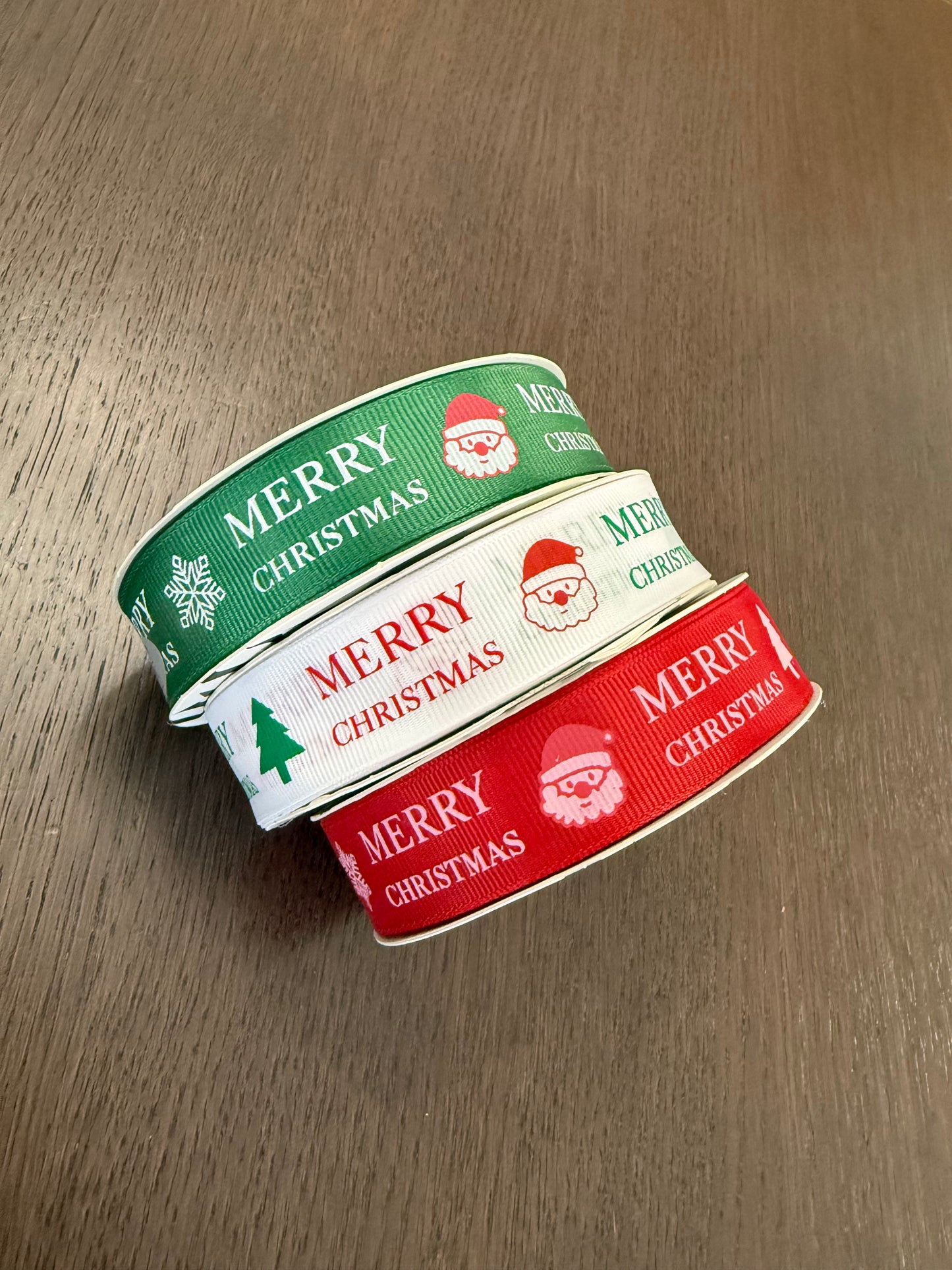 -RED- Merry Christmas Printed Polyester Ribbon