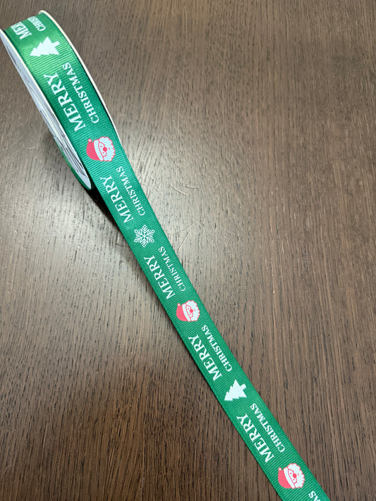 -GREEN- Merry Christmas Printed Polyester Ribbon