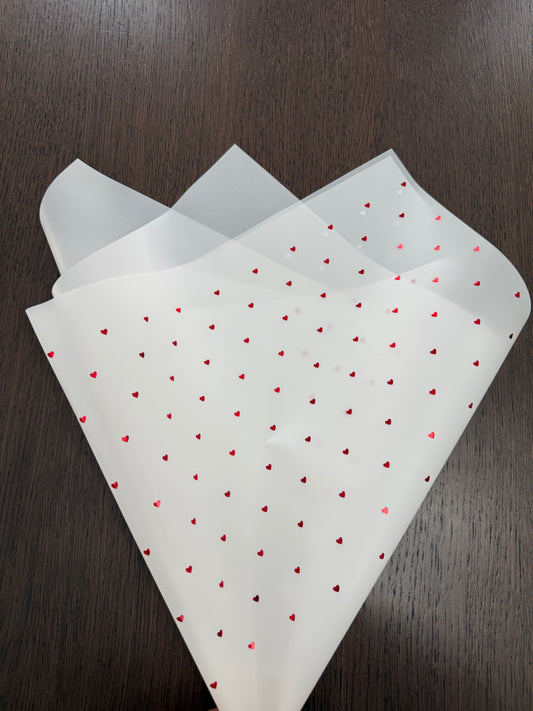 P.HXQ-003GD  Sheer White/Red  Mini Hearts Printed Wrapping Paper