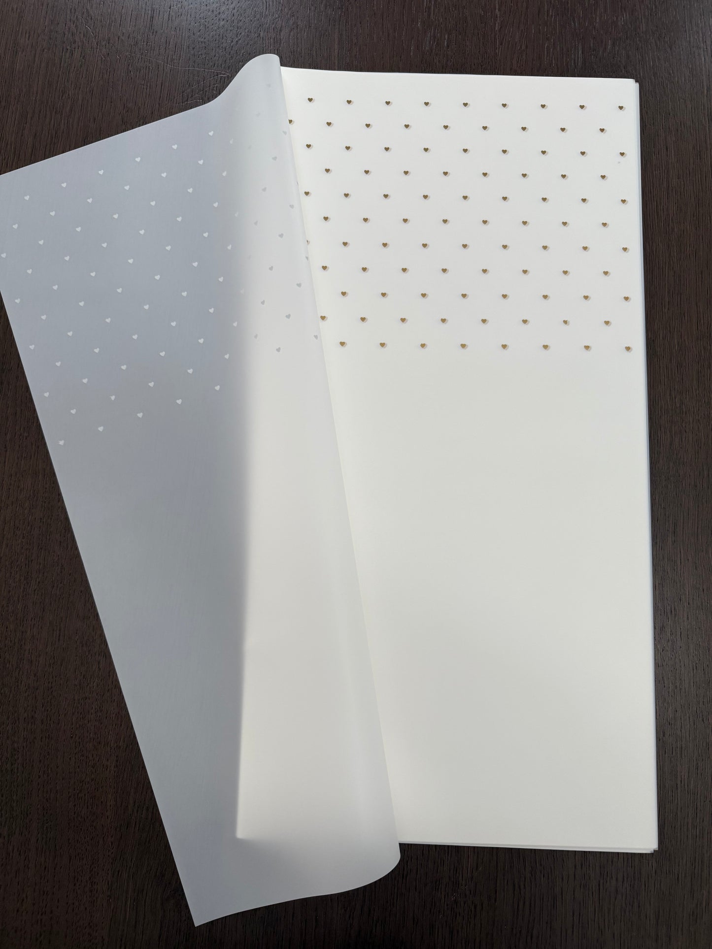 P.HXQ-003GD  Sheer White/Gold  Mini Hearts Printed Wrapping Paper