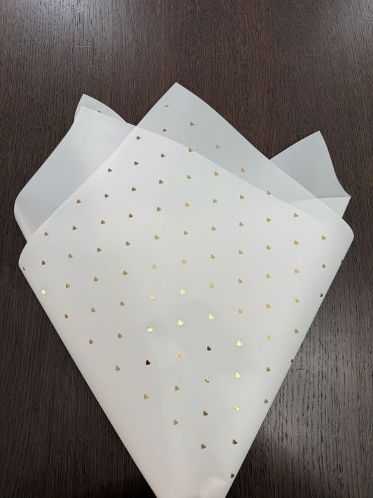 P.HXQ-003GD  Sheer White/Gold  Mini Hearts Printed Wrapping Paper