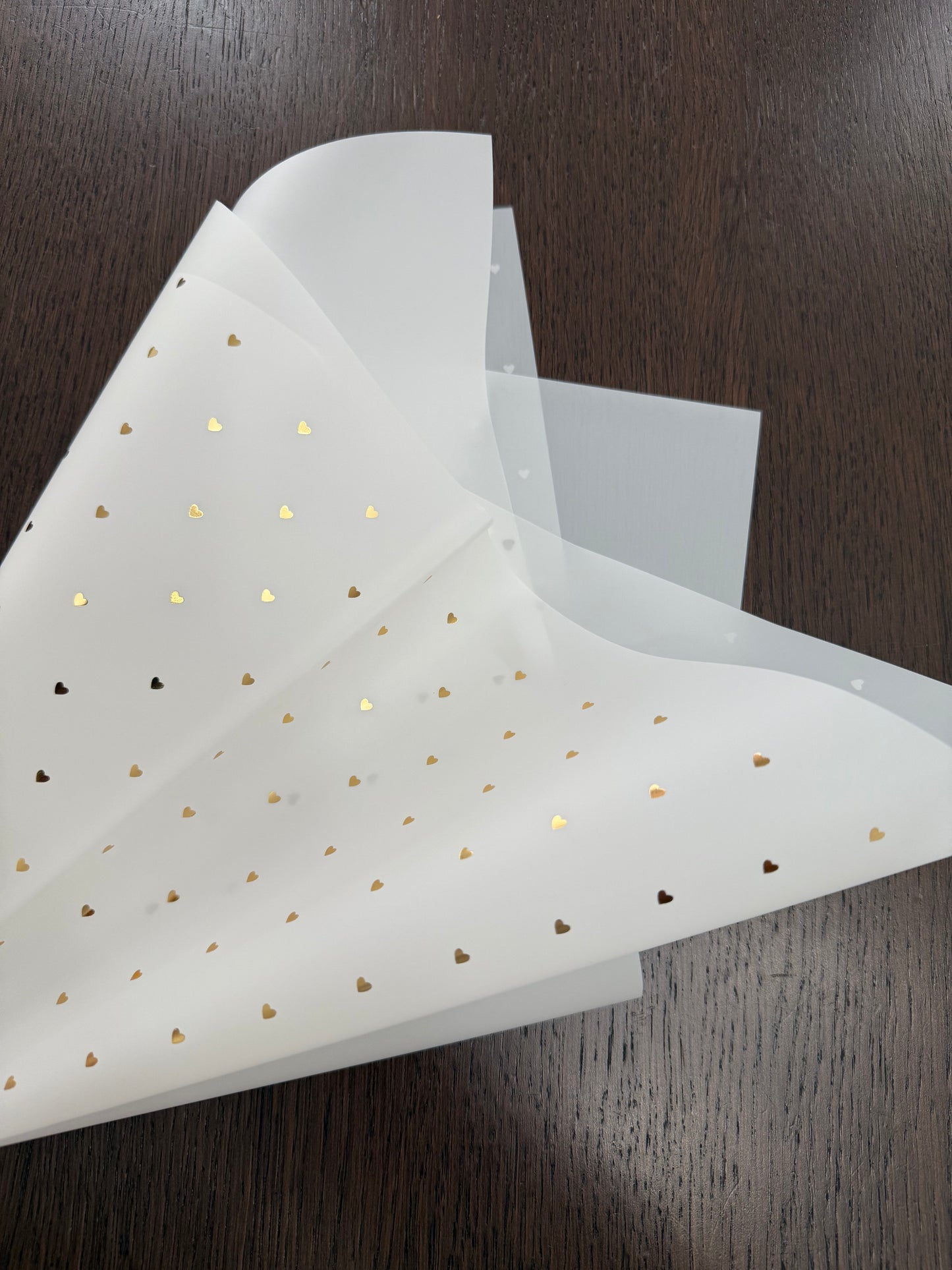 P.HXQ-003GD  Sheer White/Gold  Mini Hearts Printed Wrapping Paper