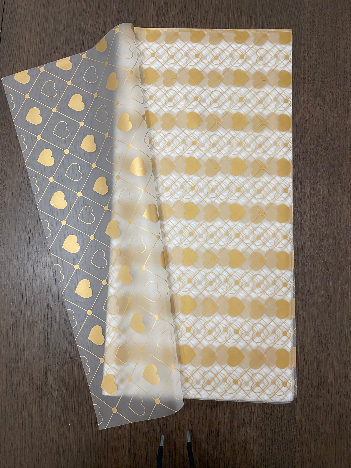 Gold Frosted Heart Print Wrapping Paper