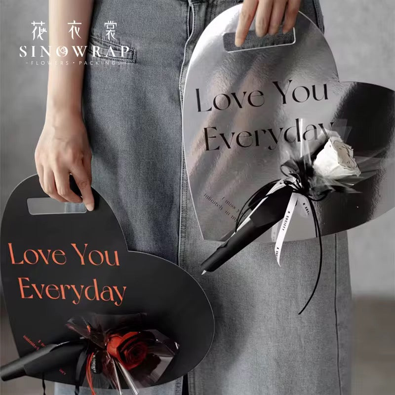 5pc Black Heart Flower Card Paper