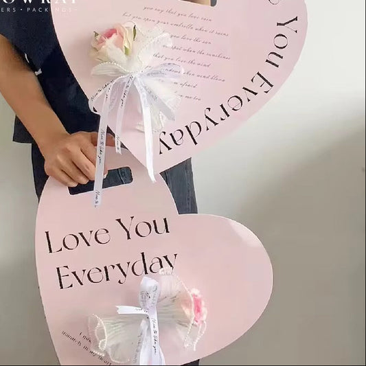 5pc Pink Heart Flower Card Paper