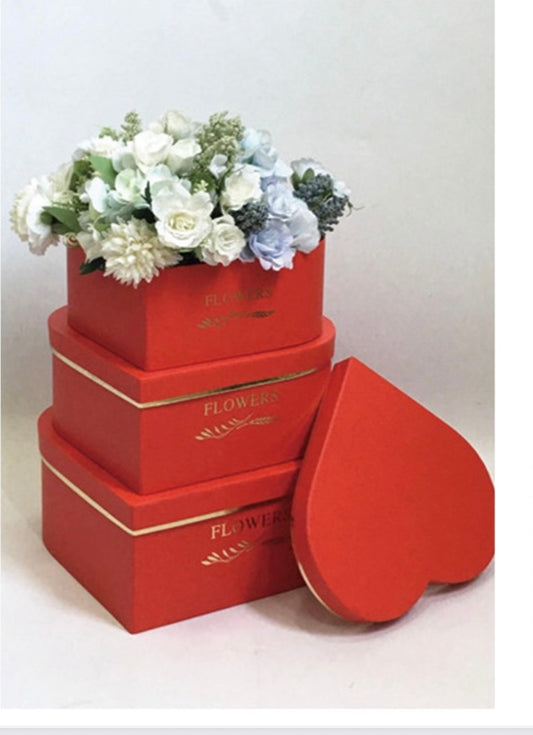 3 PC Set Black "Flowers" Heart Box