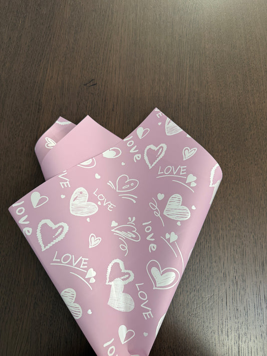 D&A001 Purple Love-Heart Print Wrapping paper