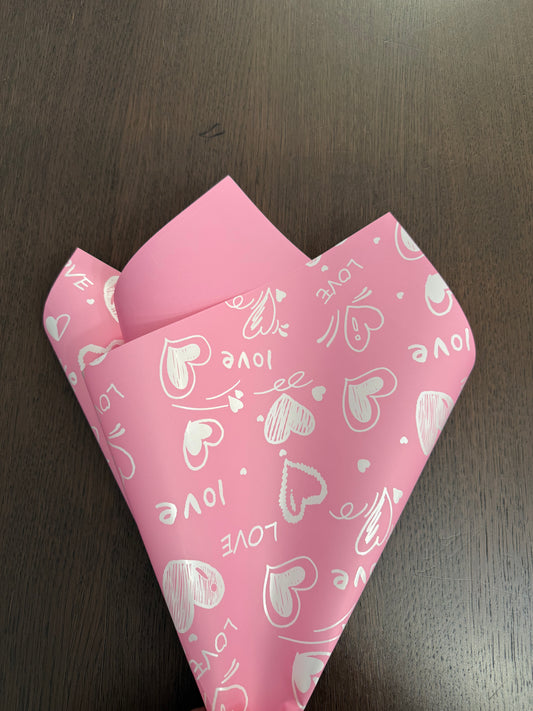 D&A001 Pink Love-Heart Print Wrapping paper