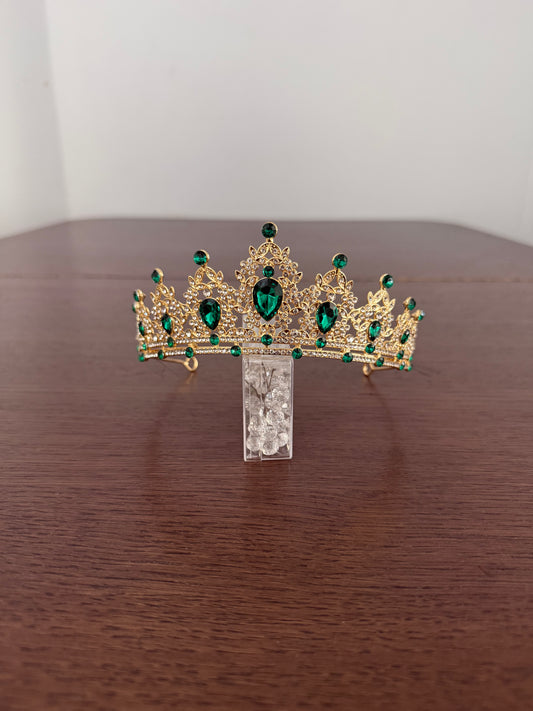 Emerald/Gold Rhinestone Tiara