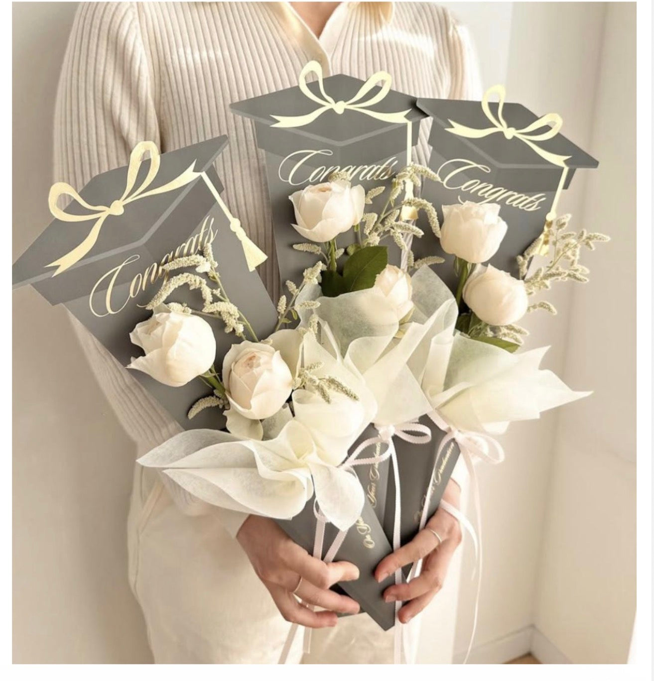 B.BSMBYDZ Blue Graduation  Flower Paper Card (5pc Pack)