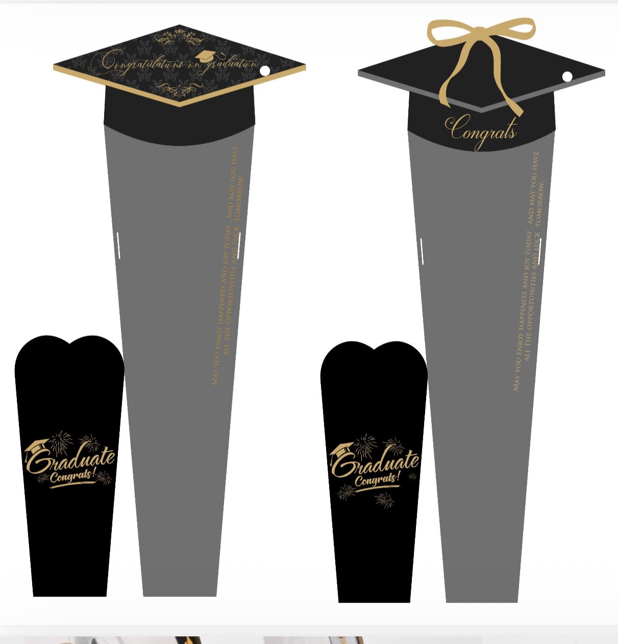 B.BSMBYDZ Blue Graduation  Flower Paper Card (5pc Pack)