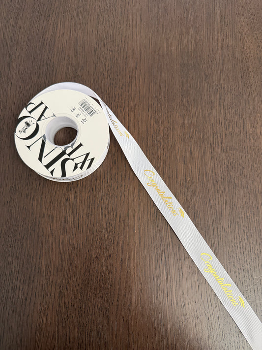 R.BYKL025 White/Gold -Congratulations- Ribbon (2.5*33y)