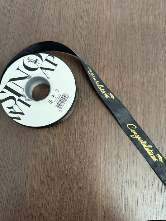 R.BYKL025 Black/Gold -Congratulations- Ribbon (2.5*33y)