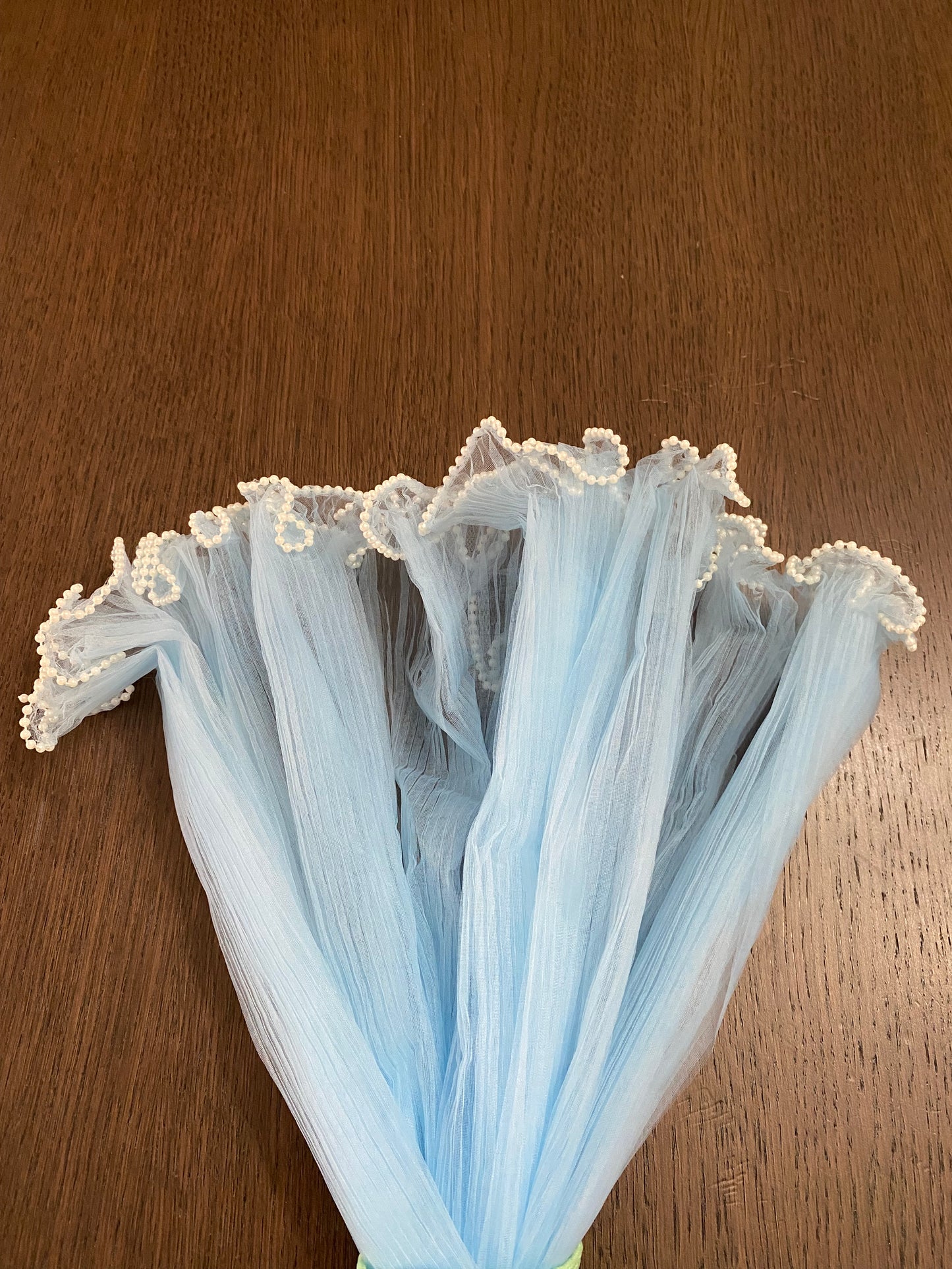 Light Blue Mesh With Pearls
