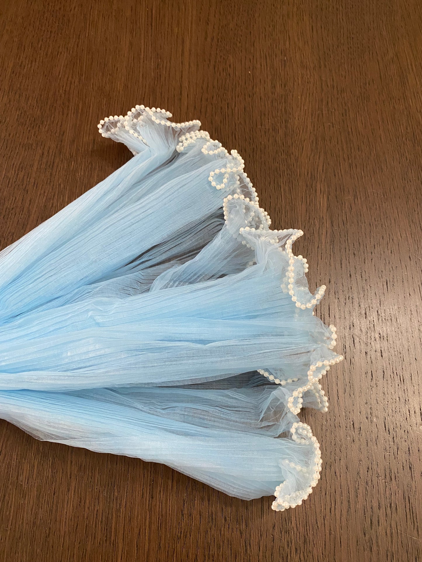 Light Blue Mesh With Pearls