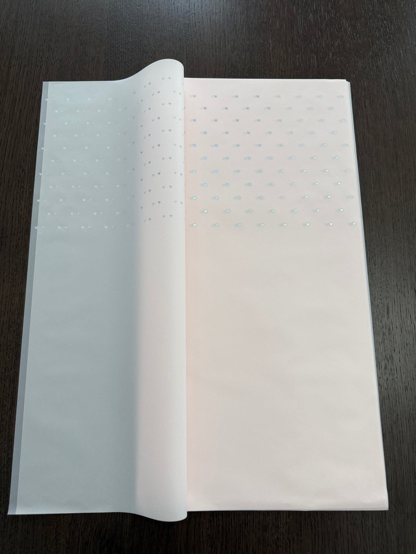 P.HXQ-003GD  Sheer Light Pink/Silver  Mini Hearts Printed Wrapping Paper