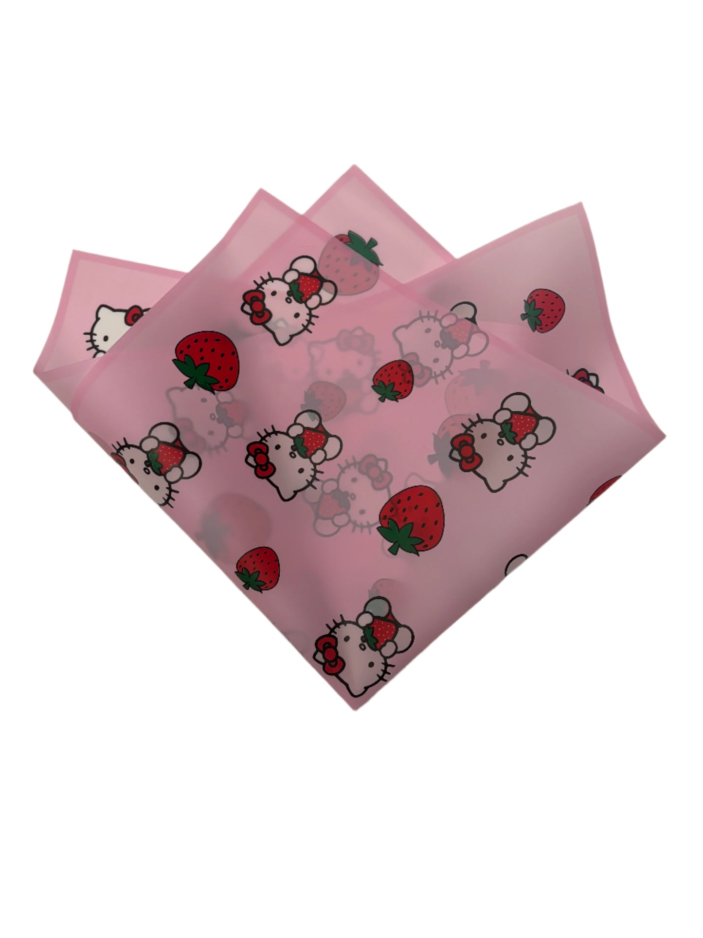 Pink Cute Cat Strawberry print Sheer Wrapping