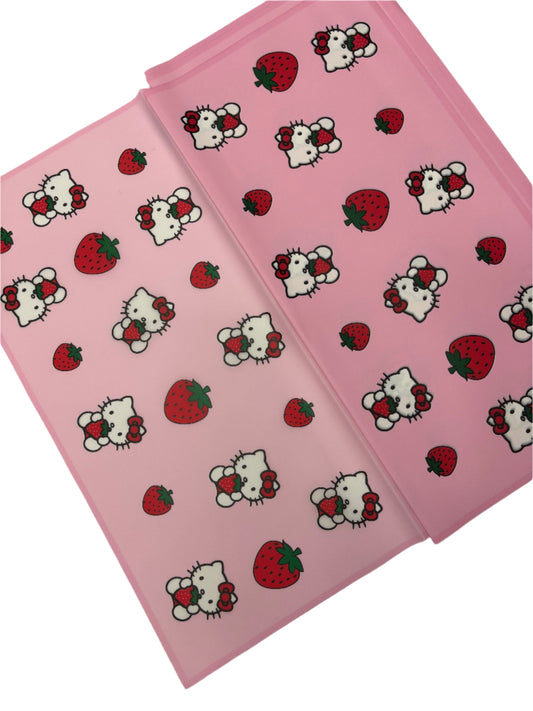 Pink Cute Cat Strawberry print Sheer Wrapping