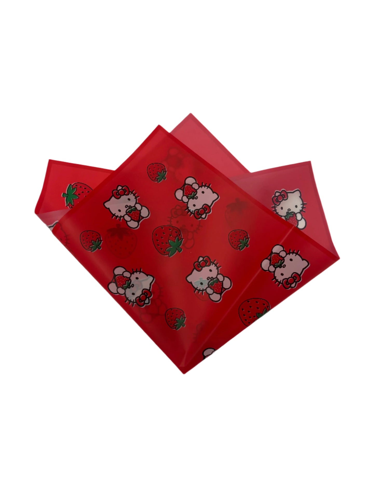 Red Cute Cat Strawberry Print Sheer Wrapping