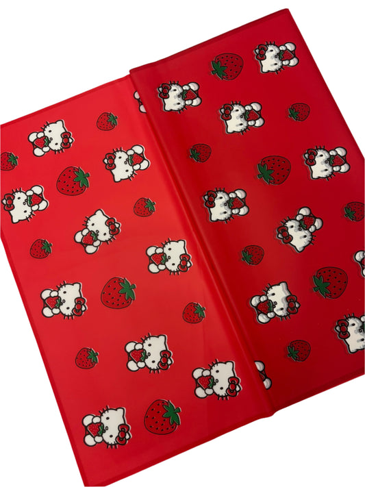 Red Cute Cat Strawberry Print Sheer Wrapping